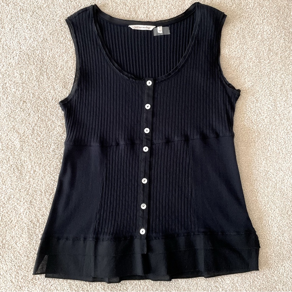 Soft Surroundings Sleeveless Ribbed Knit Black Top